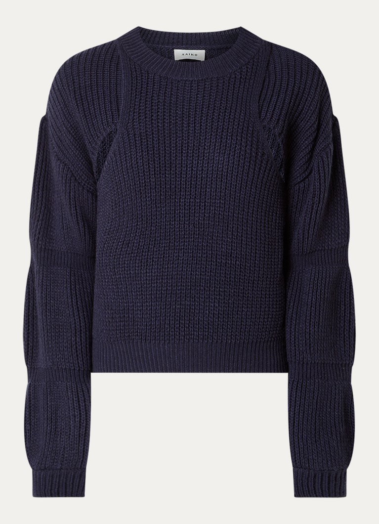 Aaiko Dames Alor grofgebreide trui met cut-out detail in de kleur Donkerblauw