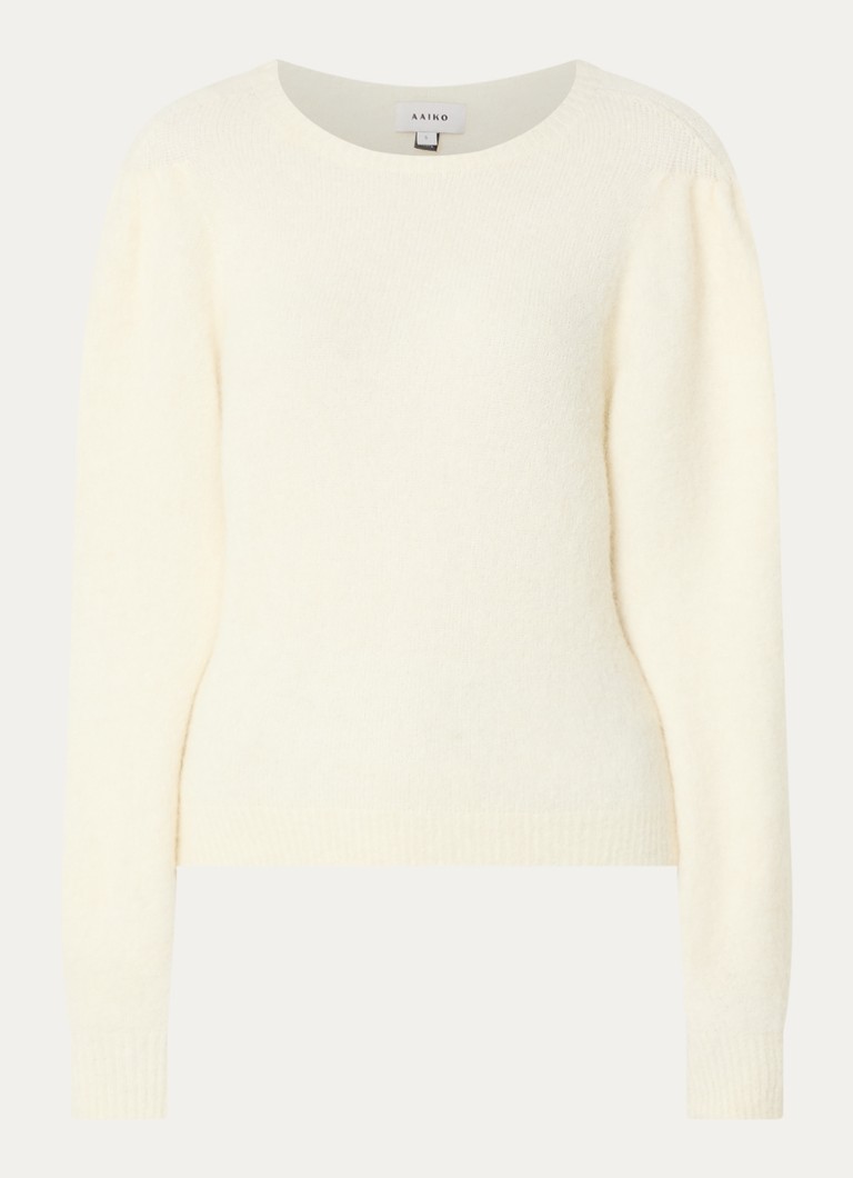 Aaiko Dames Denize fijngebreide trui in alpaca wolblend met ballonmouw in de kleur Creme