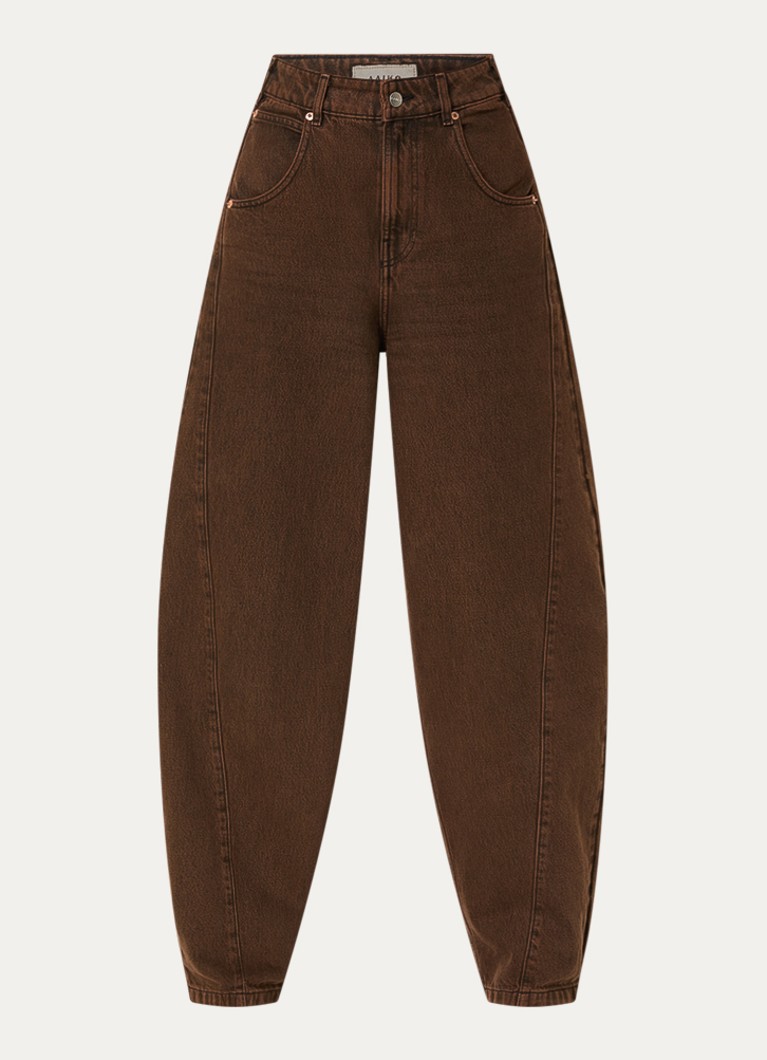 Aaiko Dames Daley high waist balloon fit jeans met gekleurde wassing in de kleur Kastanjebruin