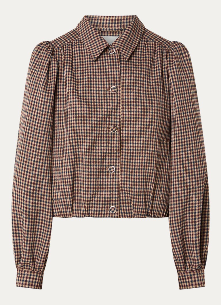 Aaiko Dames Sandy cropped jack met ruitdessin en pofmouw in de kleur Lichtbruin