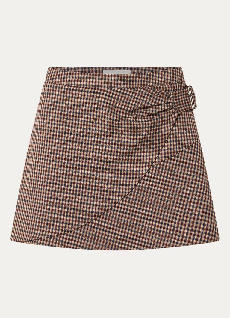 Aaiko Dames Soie minirok met ruitdessin en gespdetail in de kleur Bordeauxrood