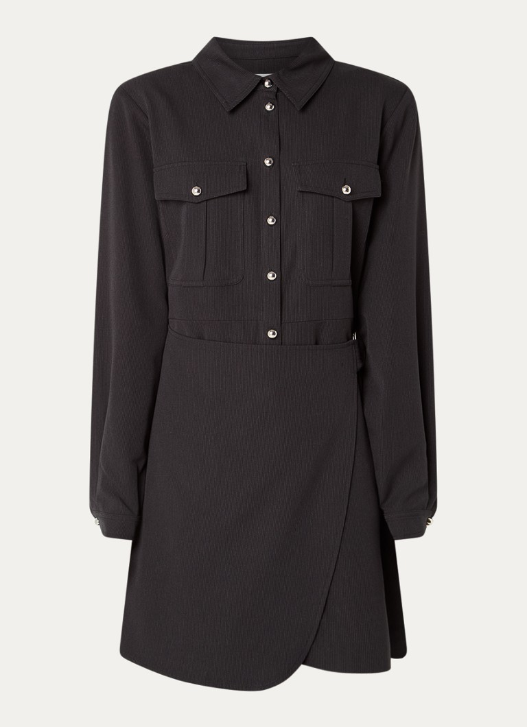 Aaiko Dames Yven mini blousejurk met krijtstreep en schoudervulling in de kleur Zwart