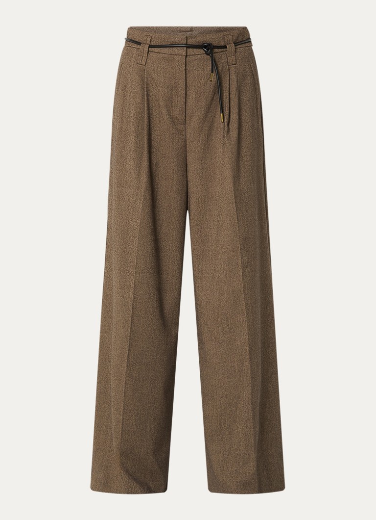 Aaiko Dames Hailey Tweed mid waist wide fit pantalon met paspelzakken in de kleur Lichtbruin
