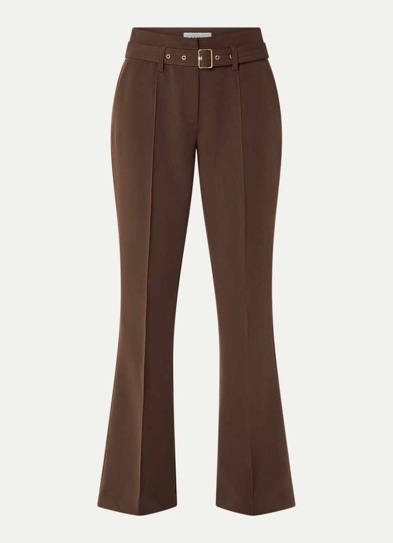 Aaiko Dames Glenn mid waist flared fit pantalon met ceintuur en steekzakken in de kleur Hazelnootbruin