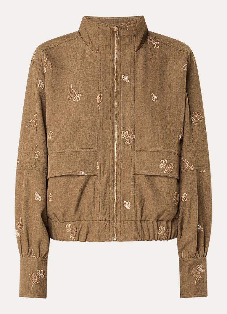 Aaiko Dames Sete jack met bloemborduring en klepzakken in de kleur Lichtbruin