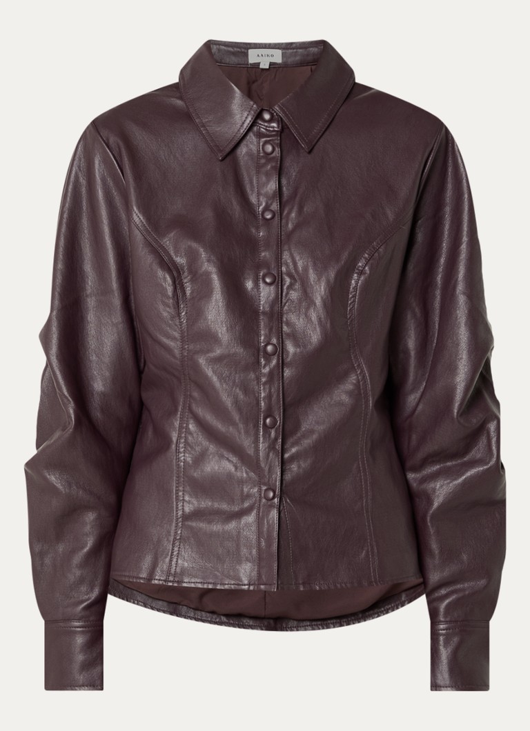 Aaiko Dames Isabel blouse van imitatieleer in de kleur Aubergine