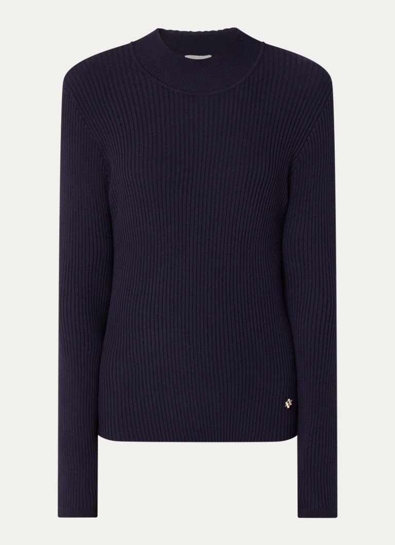 Aaiko Dames Jaro ribgebreide trui met opstaande kraag in de kleur Donkerblauw