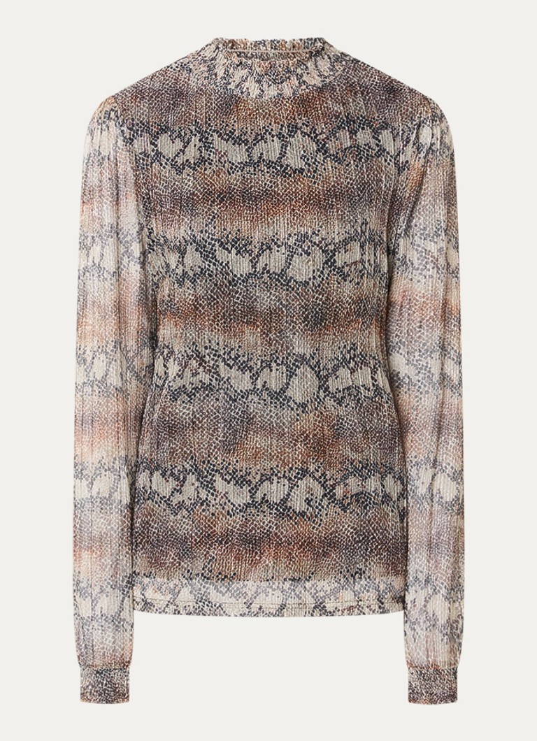 Aaiko Dames Tory semi-transparante top met slangenprint in de kleur Lichtbruin