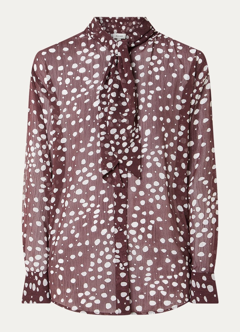 Aaiko Dames Janesse blouse met print en sjaalkraag in de kleur Bordeauxrood
