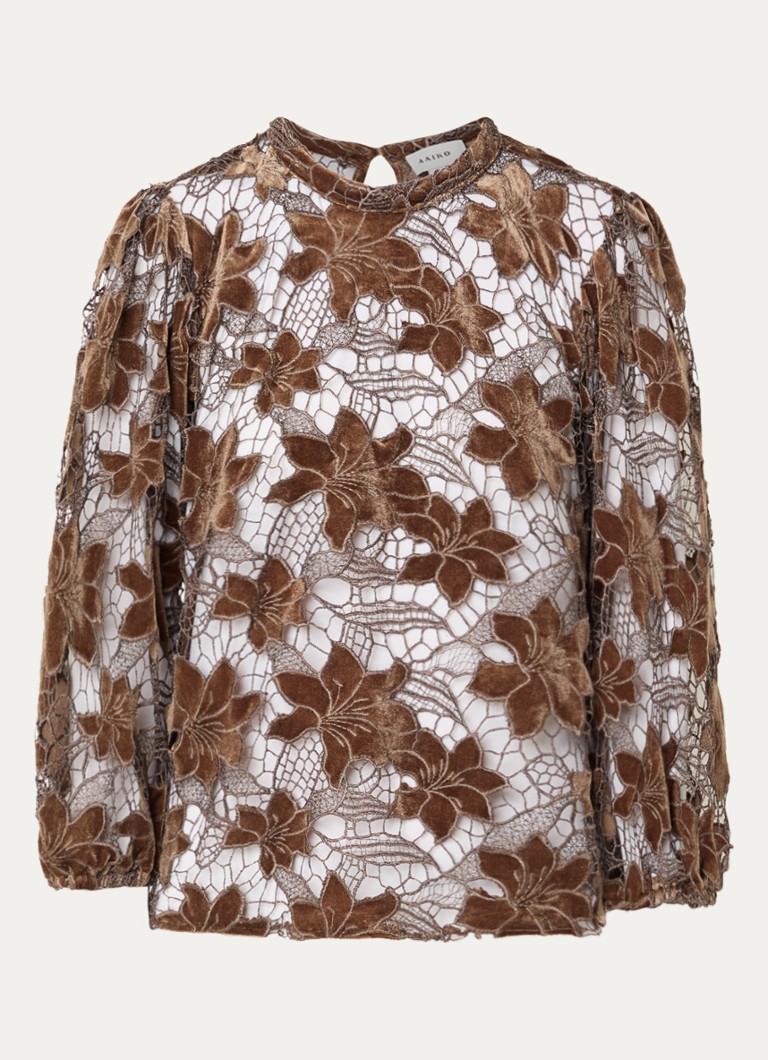 Aaiko Dames Shaila semi-transparante top met opengewerkt dessin in de kleur Donkerbeige