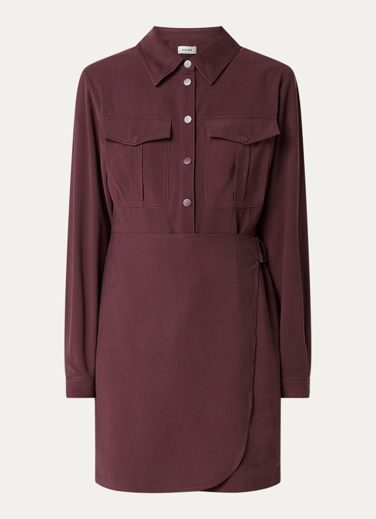 Aaiko Dames Yven mini tuniekjurk met borstzakken in de kleur Aubergine