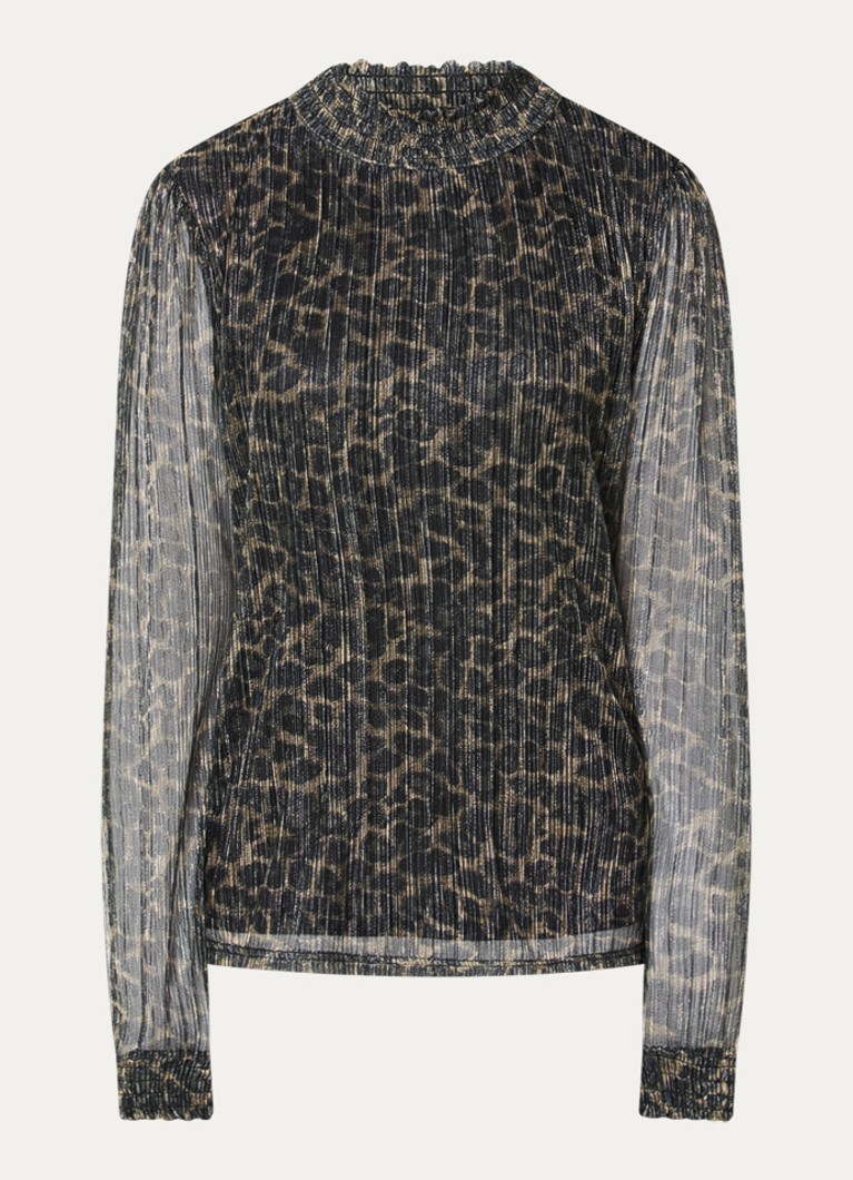Aaiko Dames Tory semi-transparante top met panterprint en lurex in de kleur TEAK GREEN-190617