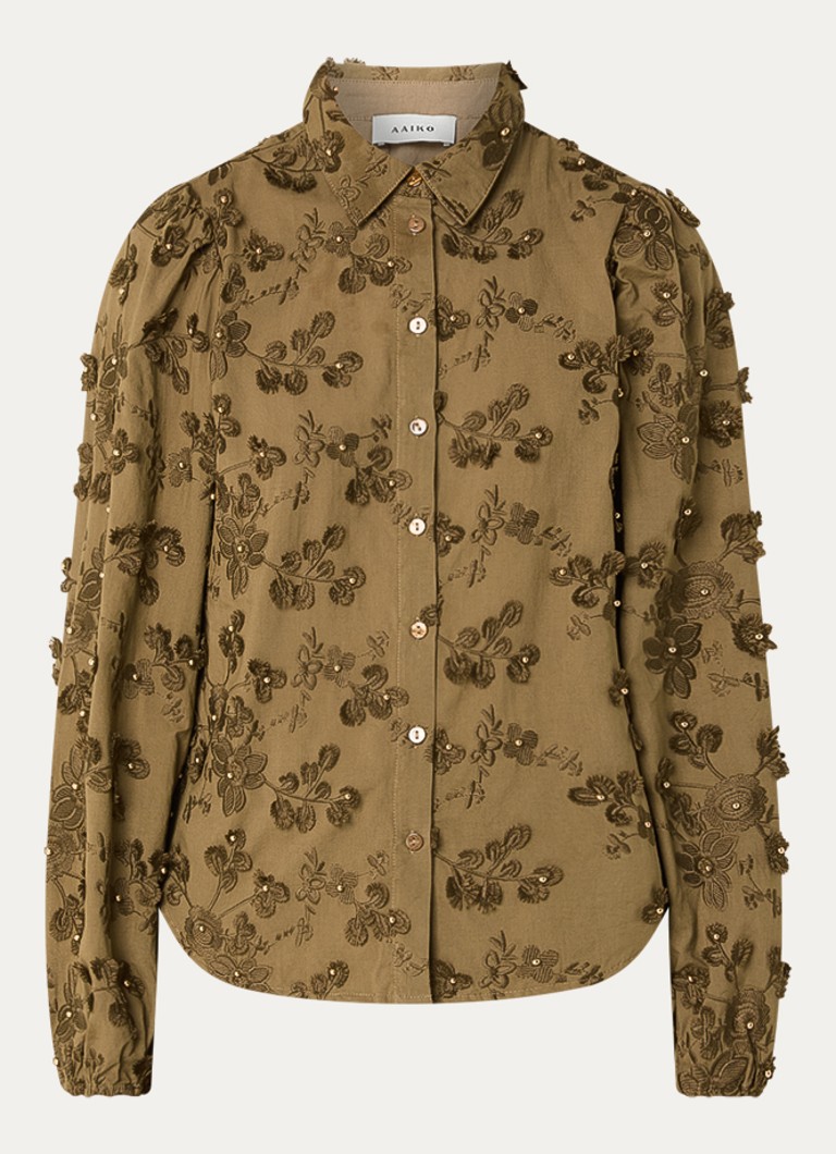 Aaiko Dames Lien blouse met bloemborduring in de kleur Mosgroen