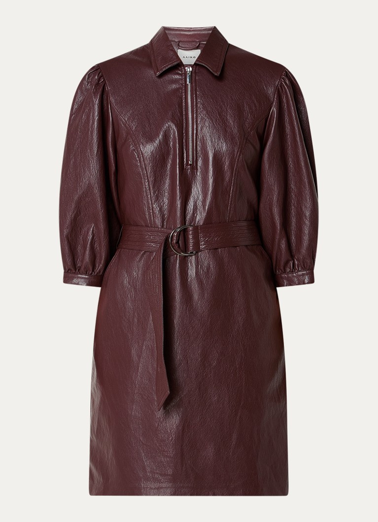 Aaiko Dames Semira mini jurk van imitatieleer met ceintuur in de kleur Donkerbruin