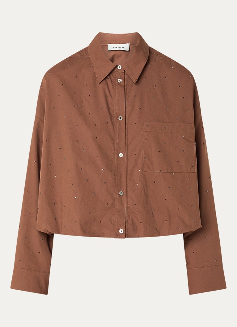 Aaiko Dames Mikkie cropped blouse met strass en borstzak in de kleur Bruin