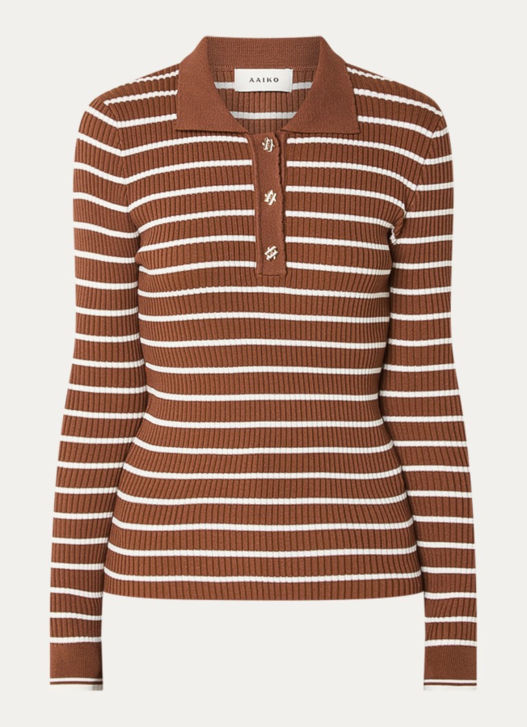 Aaiko Dames Olin ribgebreide trui met streepprint in de kleur Cognac