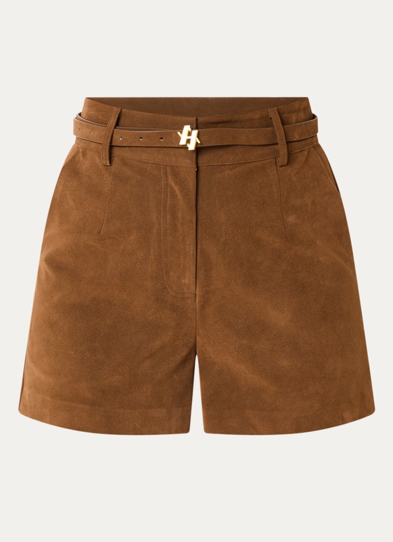 Aaiko Dames Lisa high waist straight fit korte broek met steekzakken in de kleur Bruin