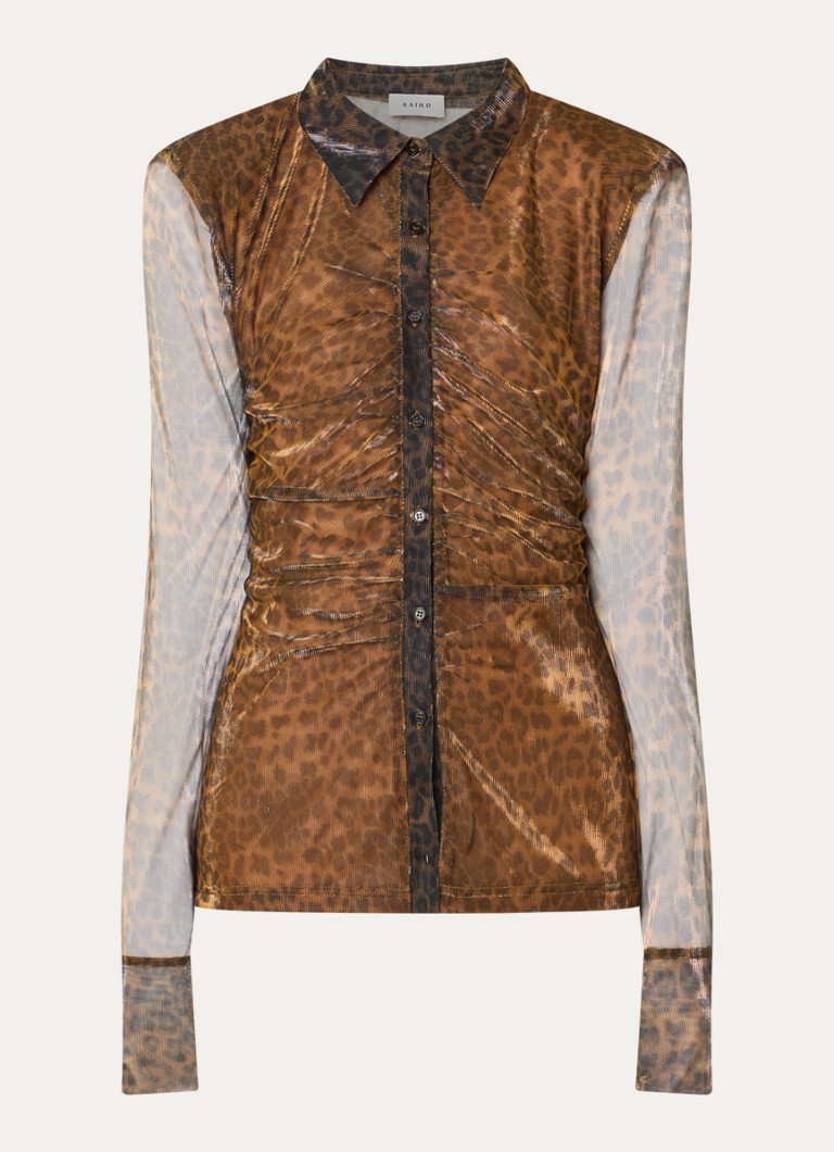 Aaiko Dames Vigo semi-transparante top met panterprint in de kleur Goud
