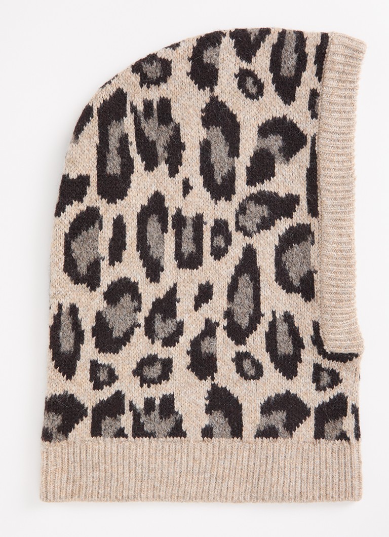 Barts Meisjes Avelie balaclava in wolblend met panterprint in de kleur Donkerbeige, maat: 53-55