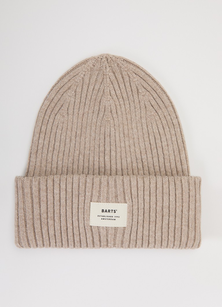 Barts Meisjes Basalth ribgebreide muts met logo in de kleur Beige, maat: 53-55