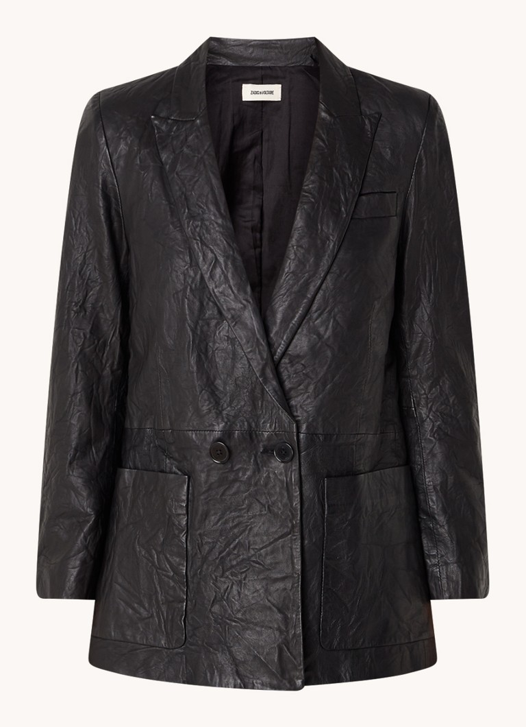 Zadig&Voltaire Dames Visko double-breasted blazer van lamsleer met opgestikte zakken in de kleur Zwart