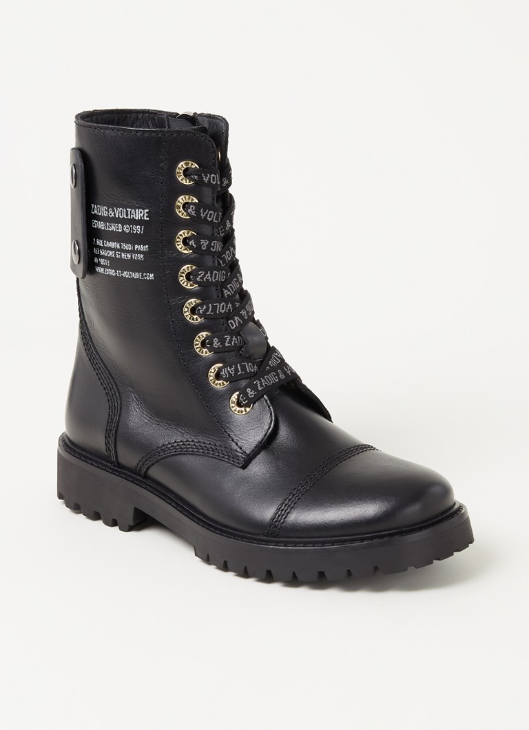 Zadig&Voltaire Dames Joe veterboot van leer in de kleur Zwart