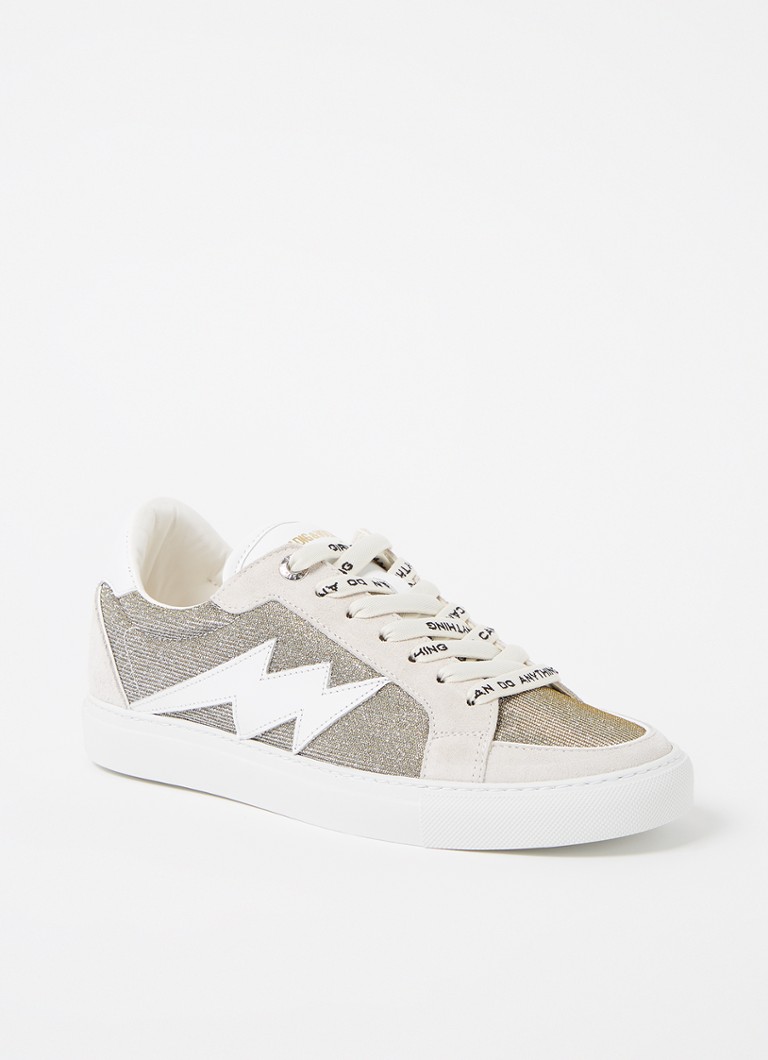Zadig&Voltaire Dames 1747 sneaker van leer met suède details in de kleur Zilver