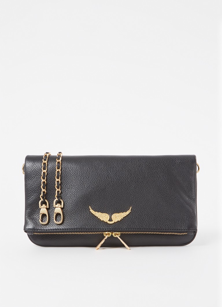 Zadig&Voltaire Dames Rock Grained clutch van leer met afneembare schouderriem in de kleur Zwart