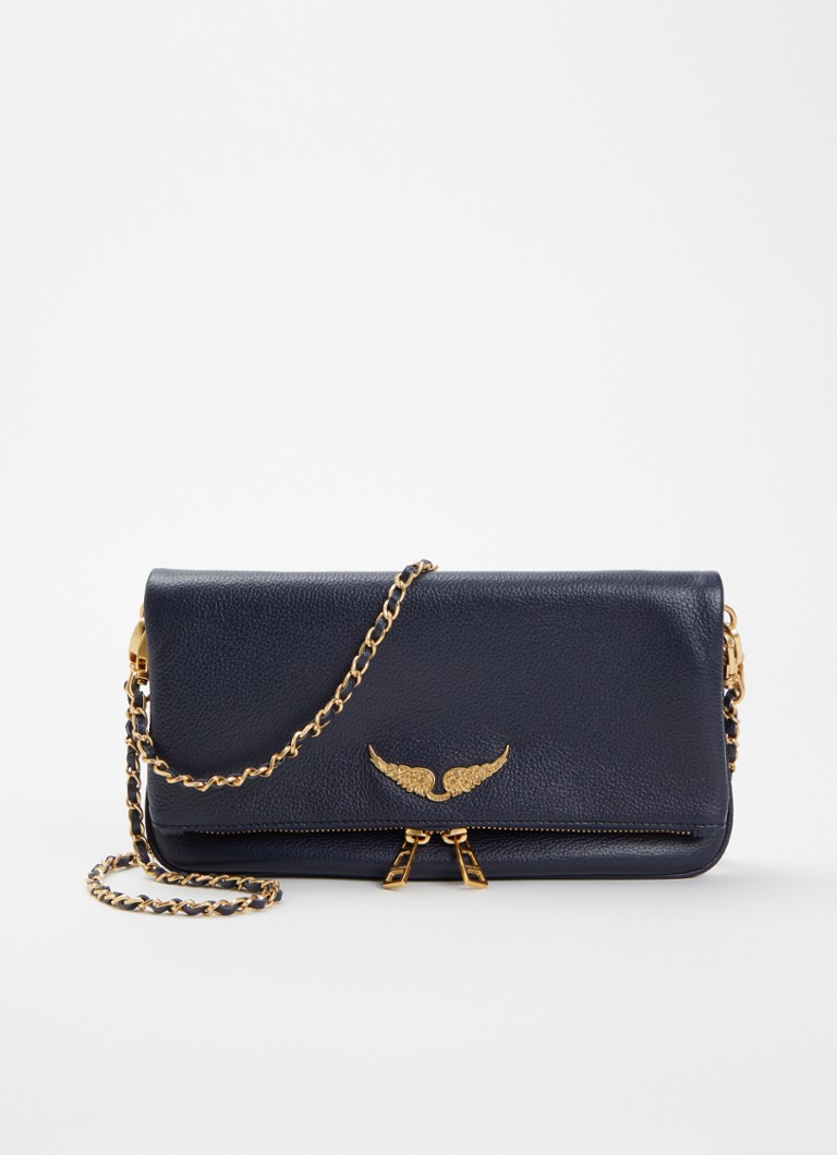 Zadig&Voltaire Dames Rock Grained clutch van leer met afneembare schouderriem in de kleur Donkerblauw