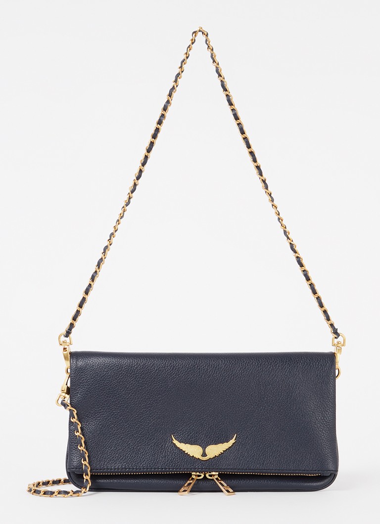 Zadig&Voltaire Dames Rock Grained clutch van leer met afneembare schouderriem in de kleur Middenblauw