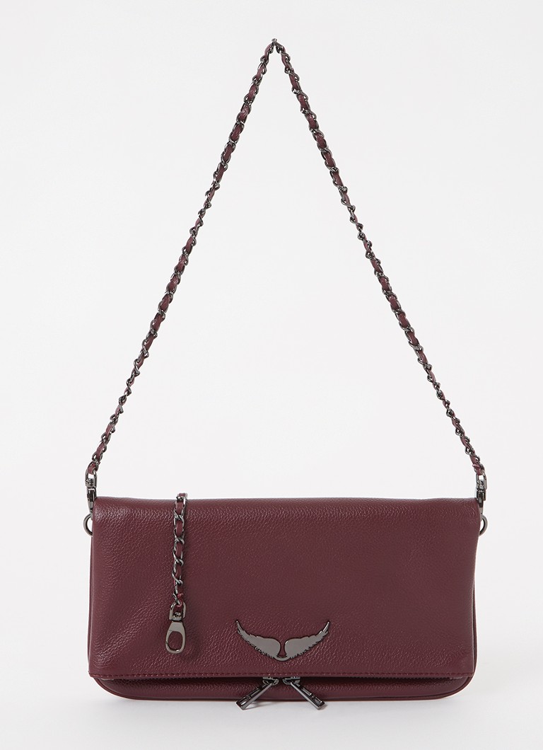 Zadig&Voltaire Dames Rock Grained clutch van leer met afneembare schouderriem in de kleur Aubergine