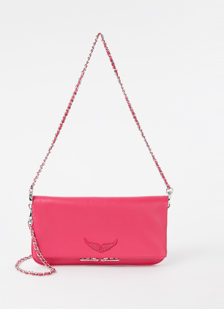 Zadig&Voltaire Dames Rock Grained clutch van leer met afneembare schouderriem in de kleur Fuchsia
