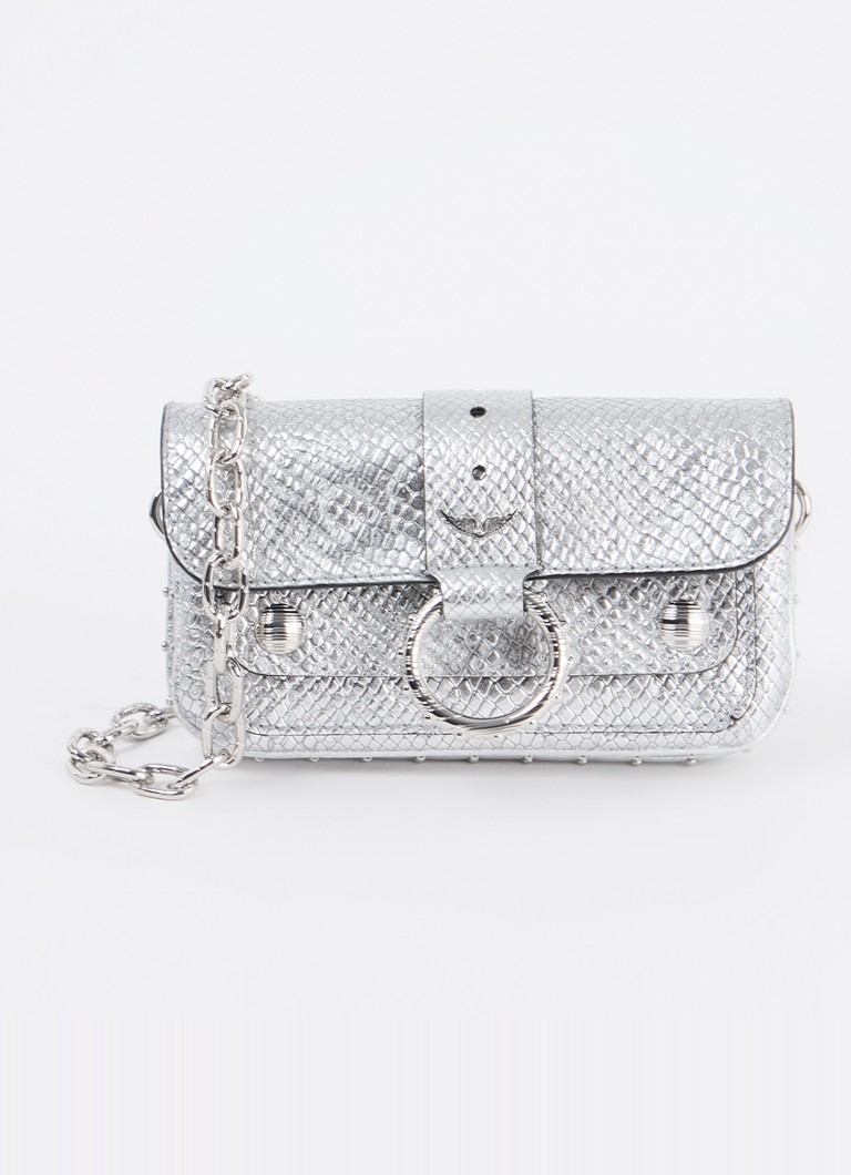 Zadig&Voltaire Dames Kate crossbodytas van kalfsleer met slangenstructuur in de kleur Zilver