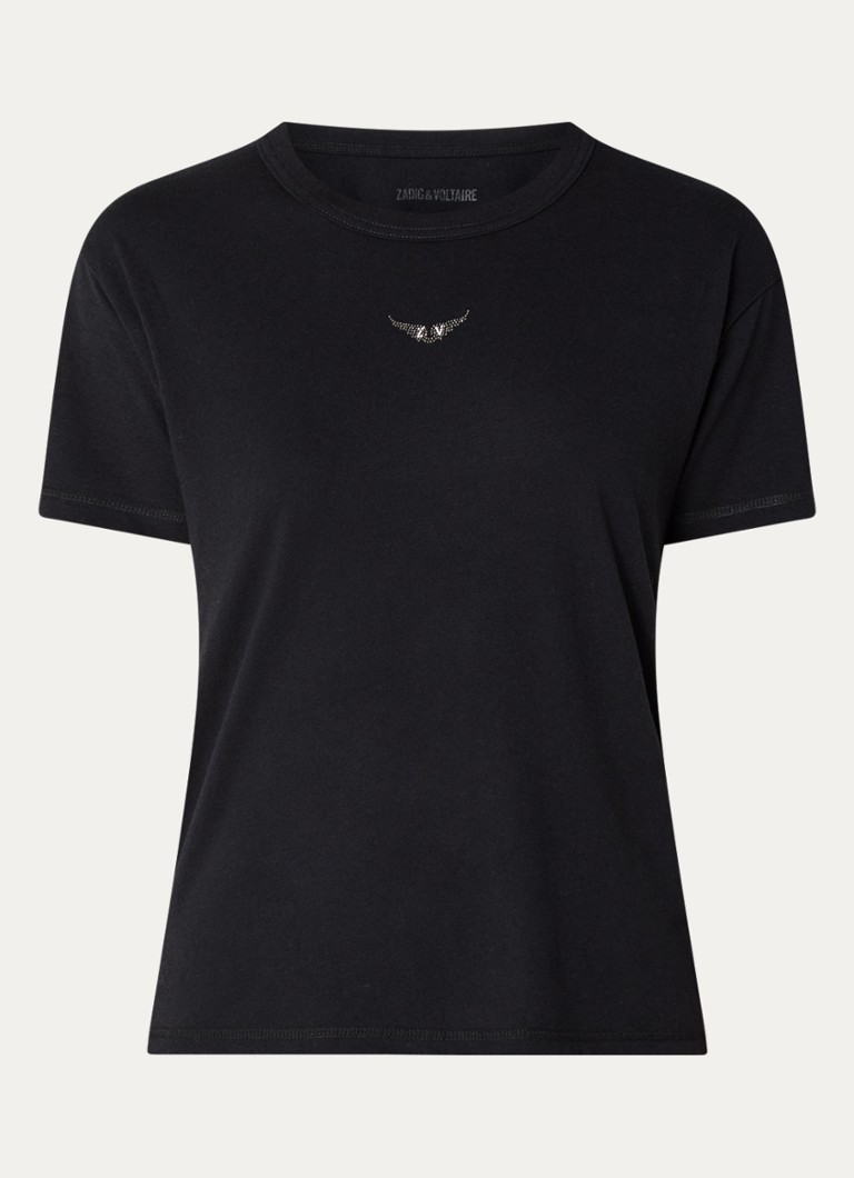 Zadig&Voltaire Dames Marta T-shirt in linnenblend met logo in de kleur Zwart