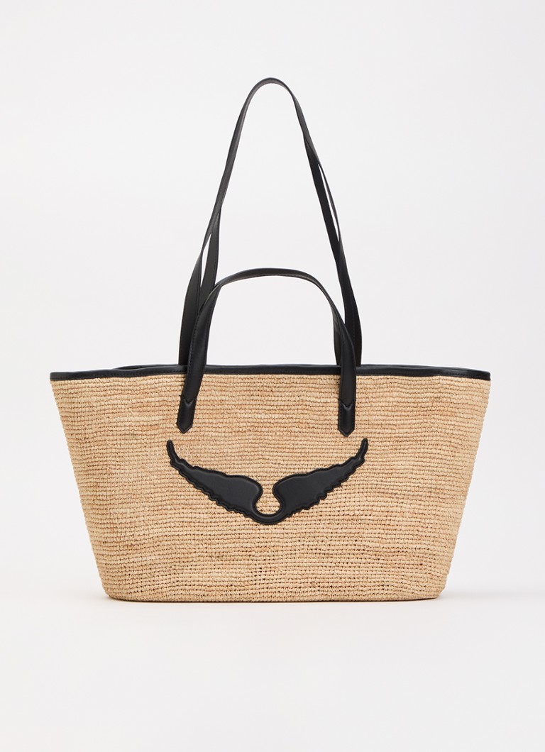 Zadig&Voltaire Dames Le wings panier schoudertas van raffia met logo in de kleur Zwart