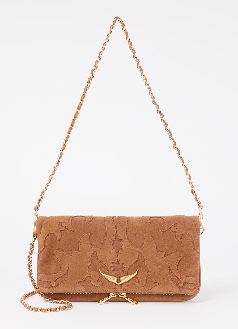 Zadig&Voltaire Dames Rock Western clutch van suède met afneembare schouderriem in de kleur Cognac