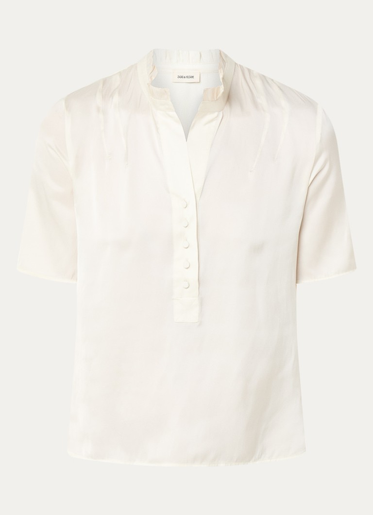 Zadig&Voltaire Dames Topher tuniek van satijn met ruches in de kleur Creme