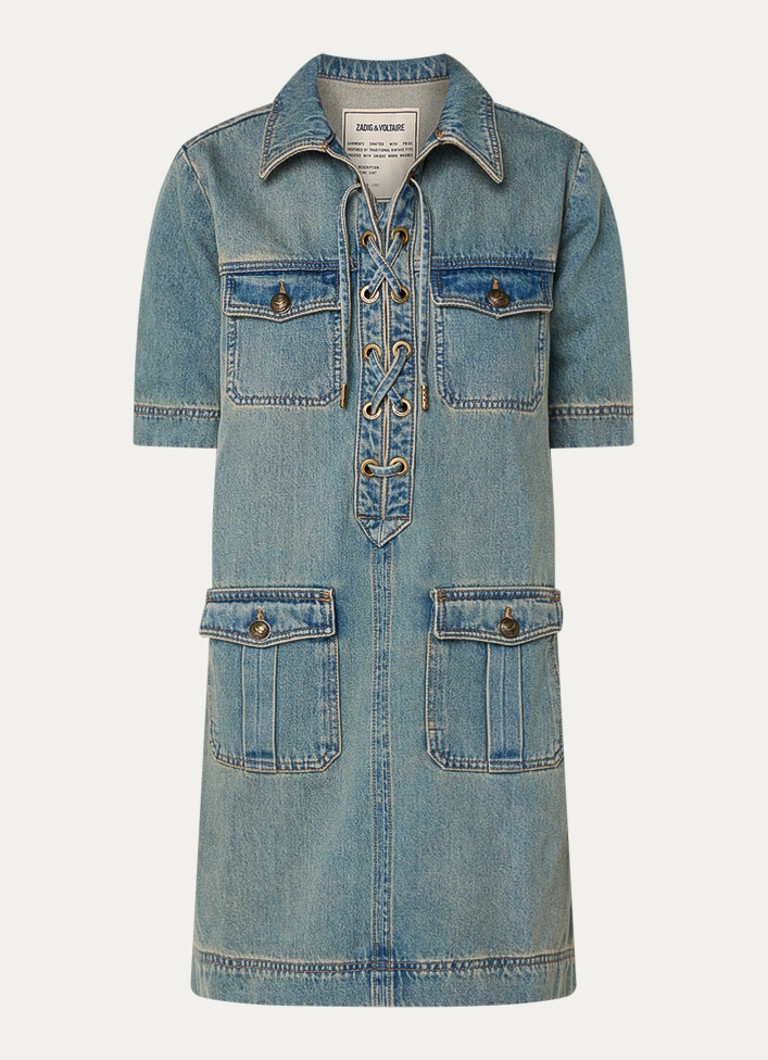 Zadig&Voltaire Dames Record mini denim jurk met klepzakken in de kleur Indigo