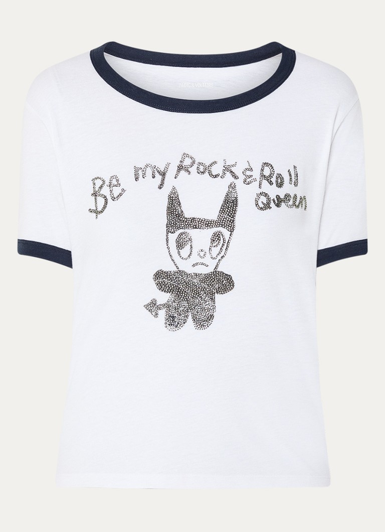 Zadig&Voltaire Dames Woos T-shirt in linnenblend met strass in de kleur Wit