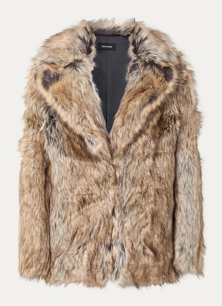 Zadig&Voltaire Dames Faune mantel van imitatiebont met steekzakken in de kleur Camel