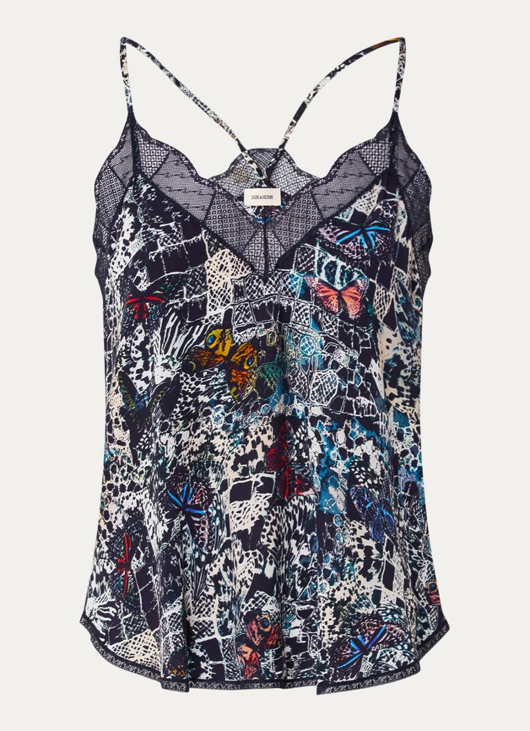 Zadig&Voltaire Dames Christy spaghettitop met print en details van kant in de kleur Donkerblauw