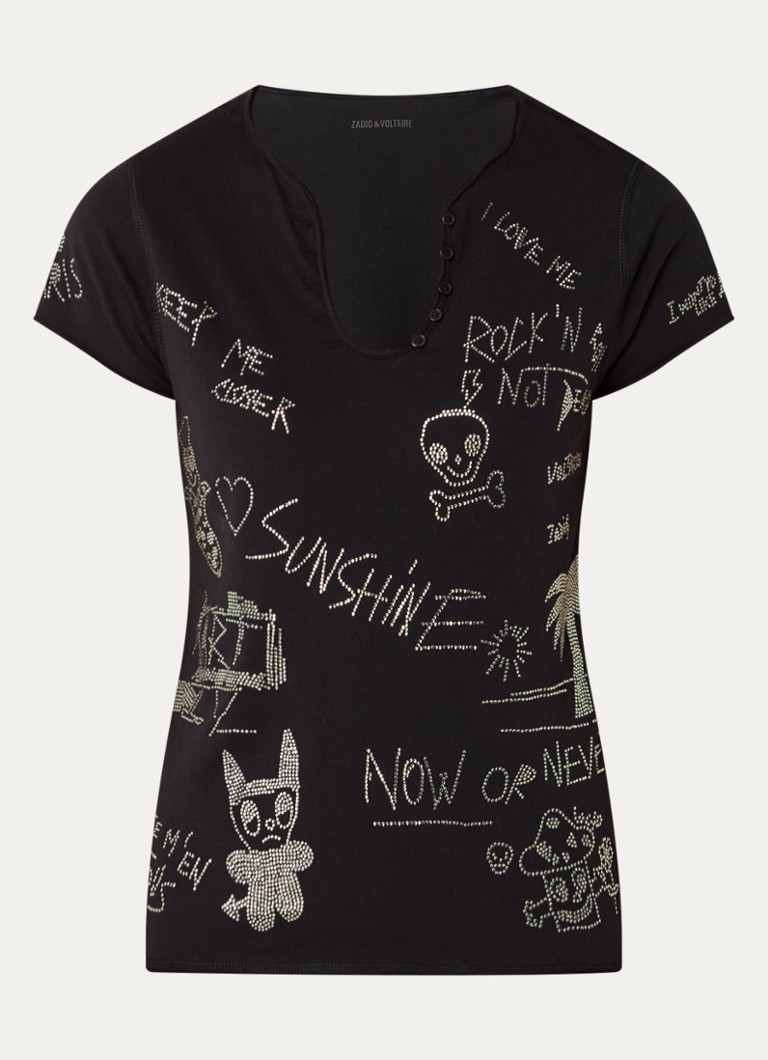 Zadig&Voltaire Dames Tunisien T-shirt met strass in de kleur Zwart