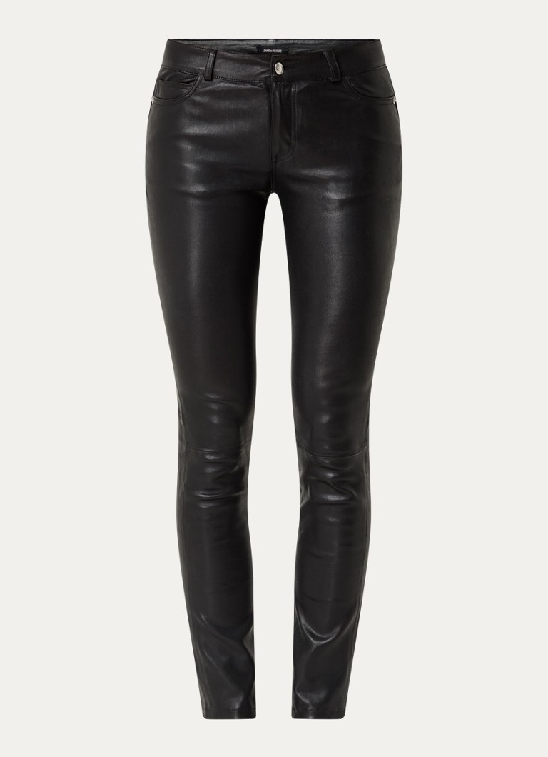 Zadig&Voltaire Dames Phlame high waist tapered fit broek van lamsleer in de kleur Zwart