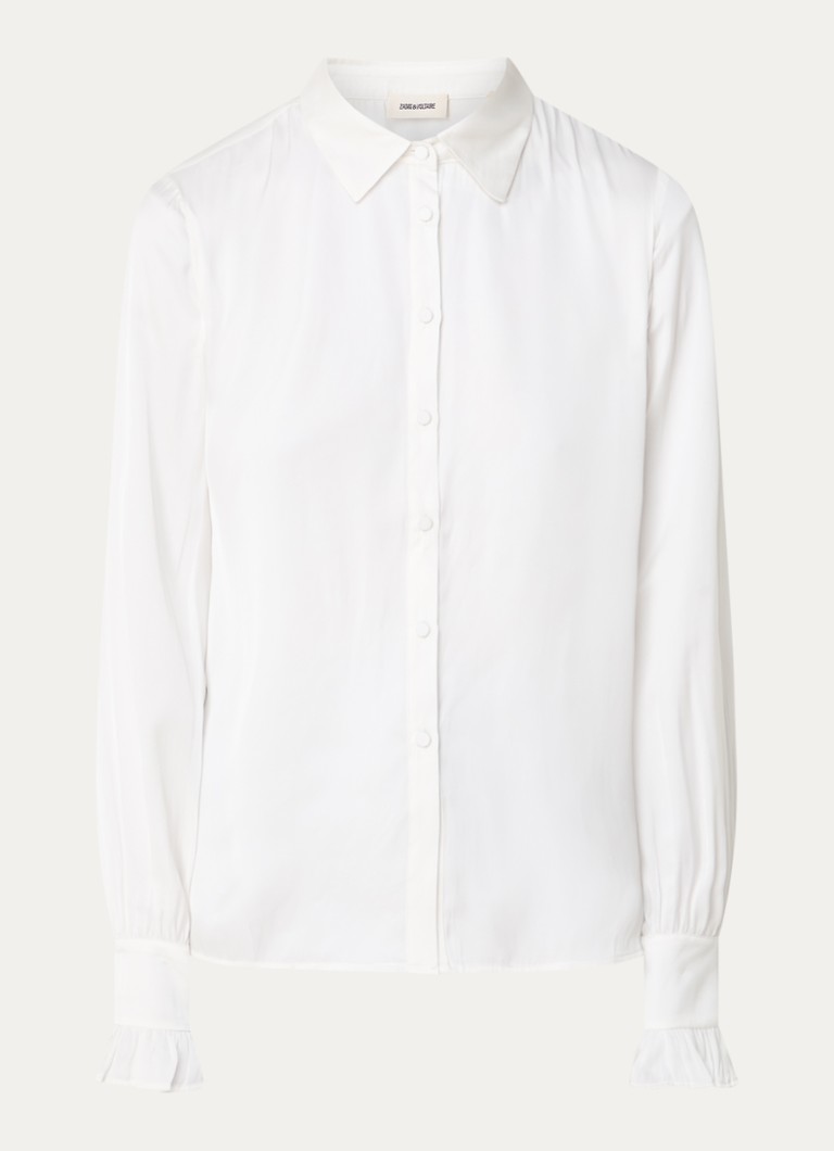 Zadig&Voltaire Dames Thely blouse van satijn met ruches in de kleur Gebroken wit