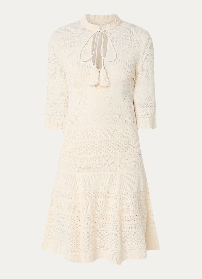 Zadig&Voltaire Dames Memphisa grofgebreide mini jurk met opengewerkt dessin in de kleur Creme