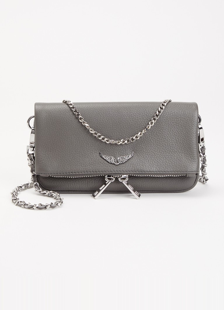 Zadig&Voltaire Dames Rock Nano clutch van leer met afneembare schouderriem in de kleur Grijs