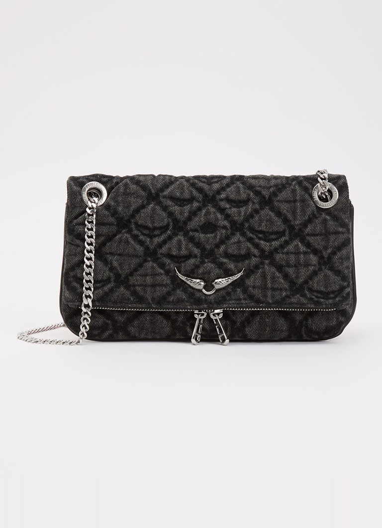 Zadig&Voltaire Dames Rock II clutch van denim met verstelbare schouderriem in de kleur Donkergrijs