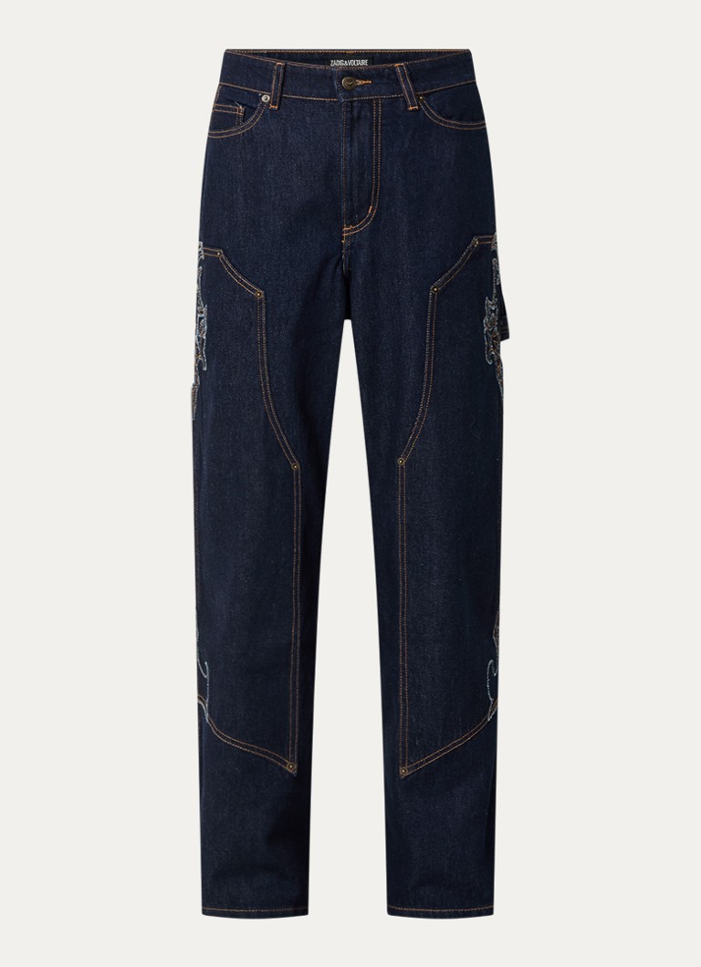 Zadig&Voltaire Dames Perya mid waist loose fit jeans met borduring in de kleur Indigo