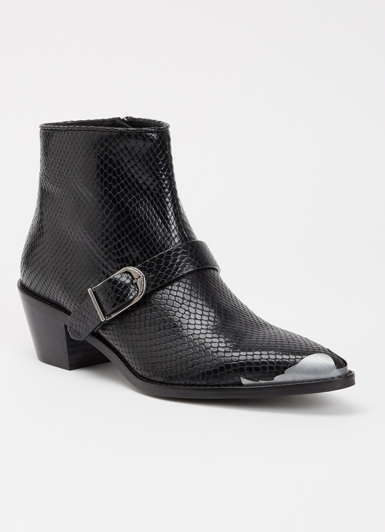 Zadig&Voltaire Dames Tylow Wild Mirror cowboylaars van kalfsleer met slangenstructuur in de kleur Zwart