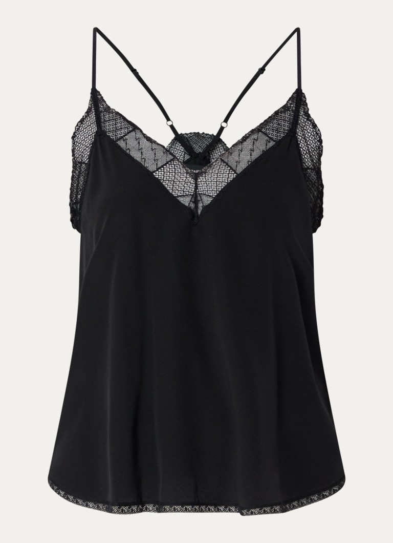 Zadig&Voltaire Dames Christy top van zijde met details van kant in de kleur Zwart